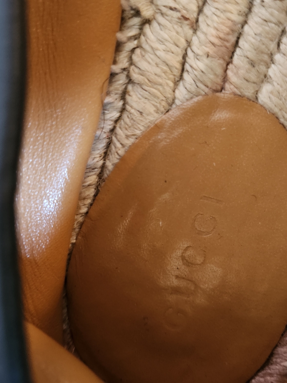 Gicci Leather Embroidered Monogram Black Espadrille Flats - Picture 7 of 12